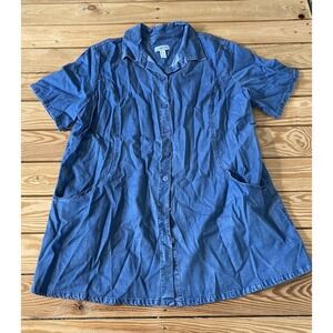 NEW D&Co Tencel Button Front Tunic Size Large Women’s Blue